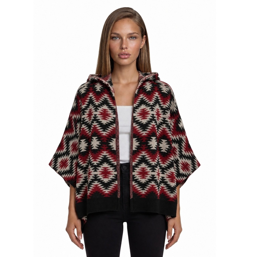 Alice + Olivia Hooded Poncho Aztec Sweater Women's Size XS/S Wool Cashmere